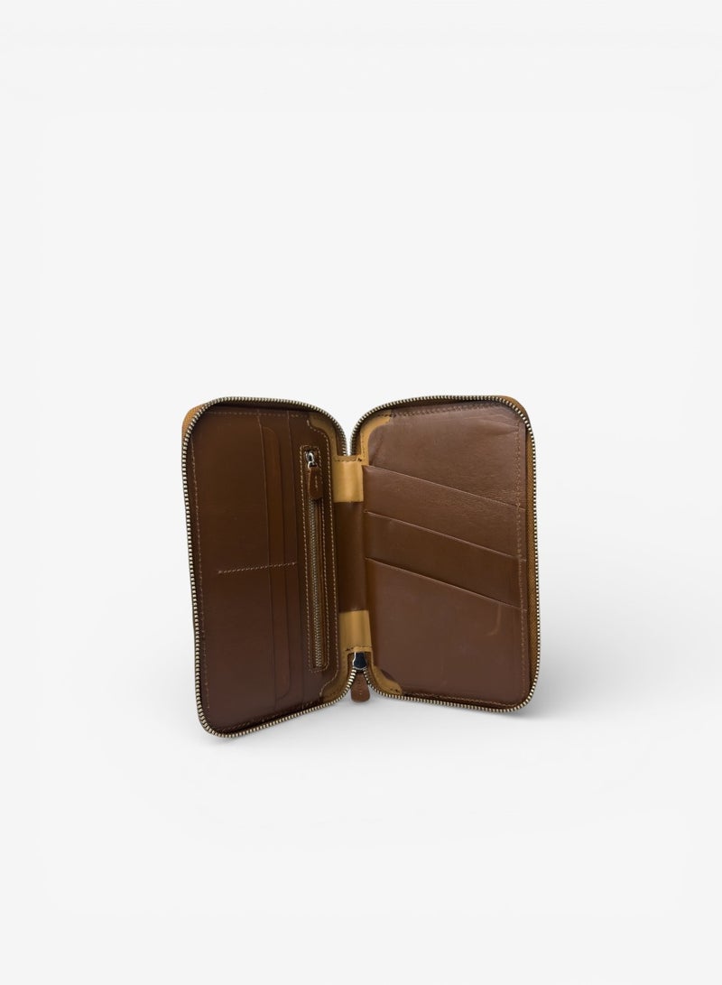 Emery Leather Travel Folio Wallet, Compact Zip Organizer for Passport, Cards & Documents (Brown) - Image 3